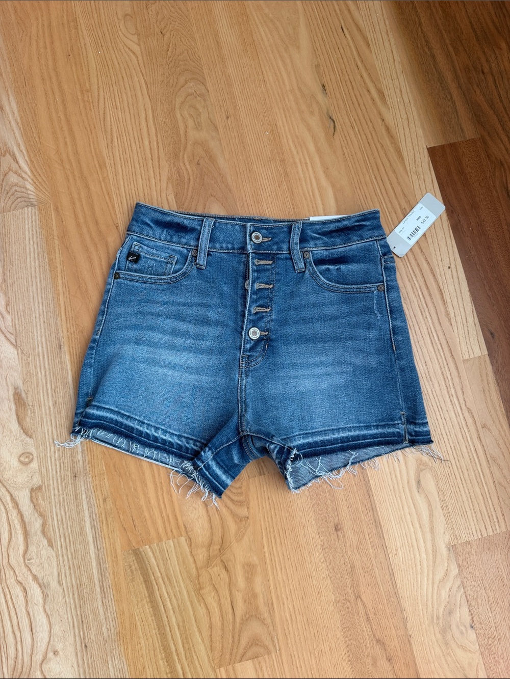 KanCan Medium Wash Button-Fly Distressed Denim Shorts - Blue